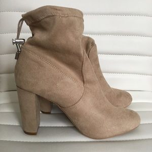 NWOT FAUX SUEDE ANKLE SOCK BOOTS W/ DRAWSTRING